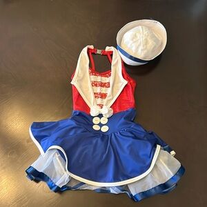 Girls, red, white and blue sailor dance costume